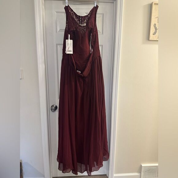 Christina Wu Lace Chiffon Bridesmaid Dress 22675 Mahogany Size 26 NWT - Picture 2 of 8